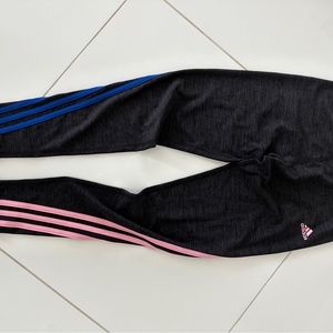 adidas black leggings with blue and pink stripes size Large (14)